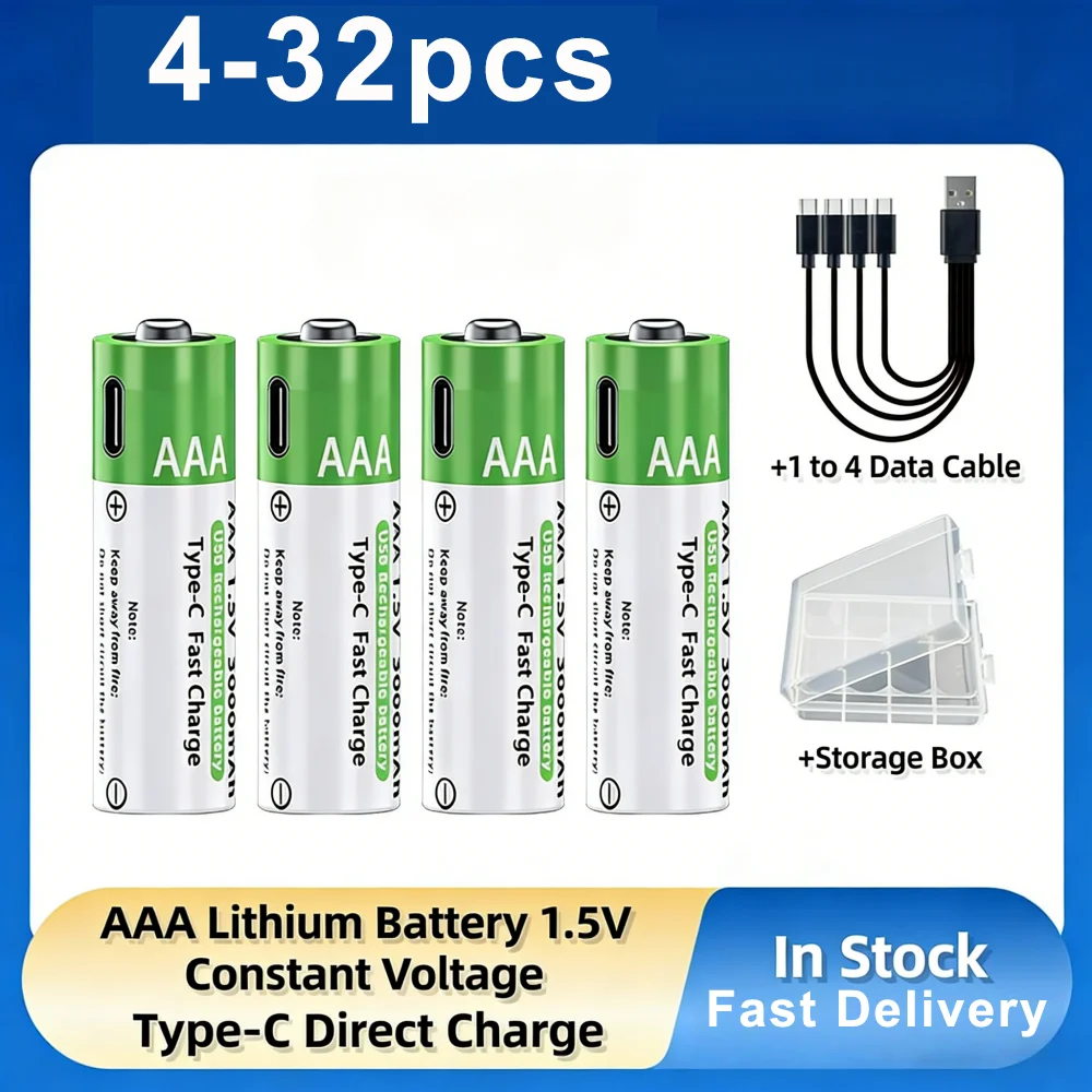 

Литий-ионная аккумуляторная батарея LIKEKALA AAA Type-C, литий-ионная аккумуляторная батарея 3000 мАч, 1,5 В, AAA + кабель для передачи данных и ящик для хранения