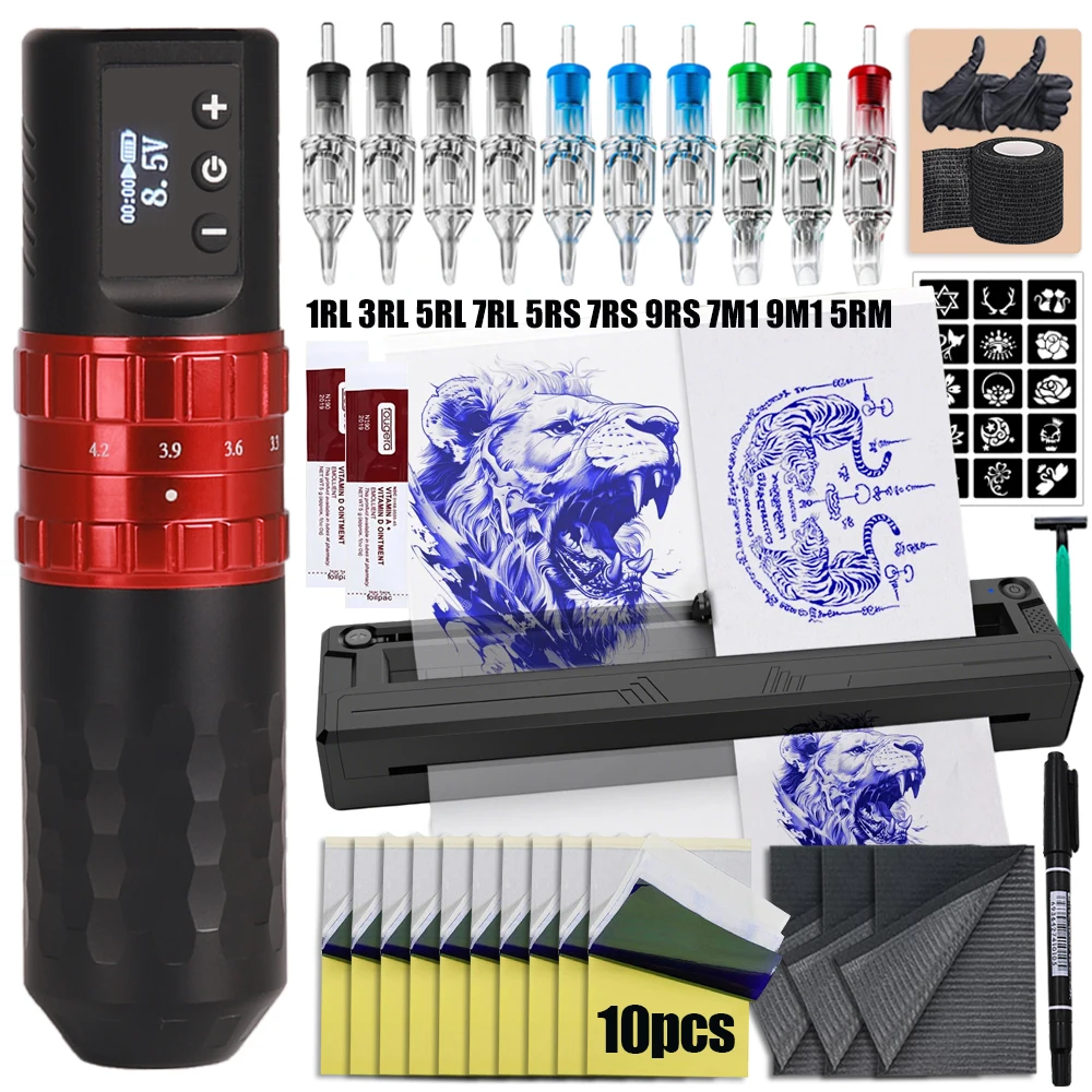 Wireless Tattoo Pen Machine Kit Tattoo Pen Set with Transfer Printer Tattoo Printer Bluetooth Tattoo Kit for Tattoo Art Supplies