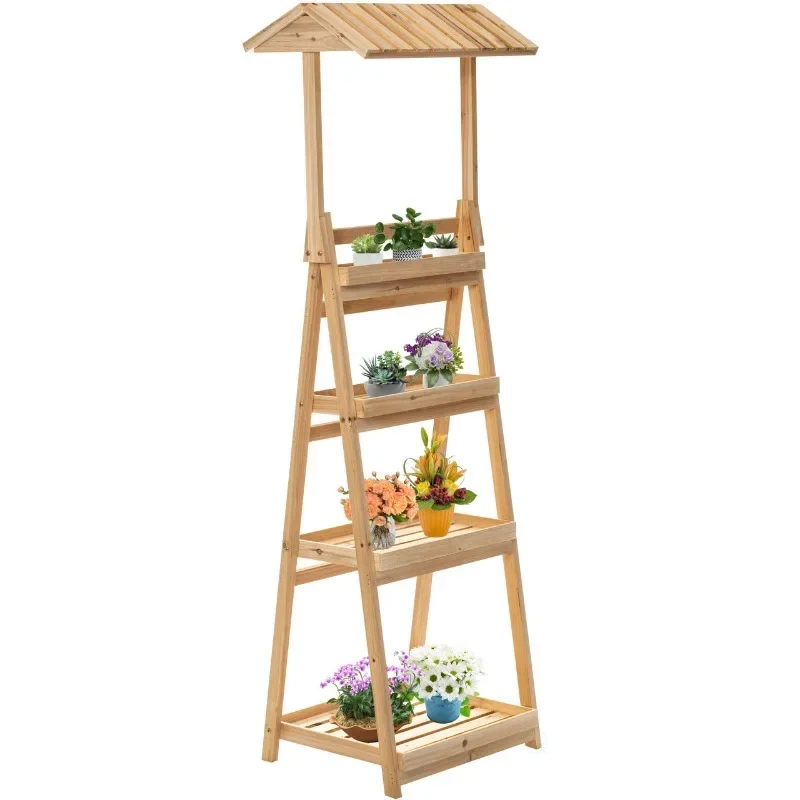 Shelf multi-layer solid wood folding anti-corrosion living room balcony indoor ladder flower pot flower shelf
