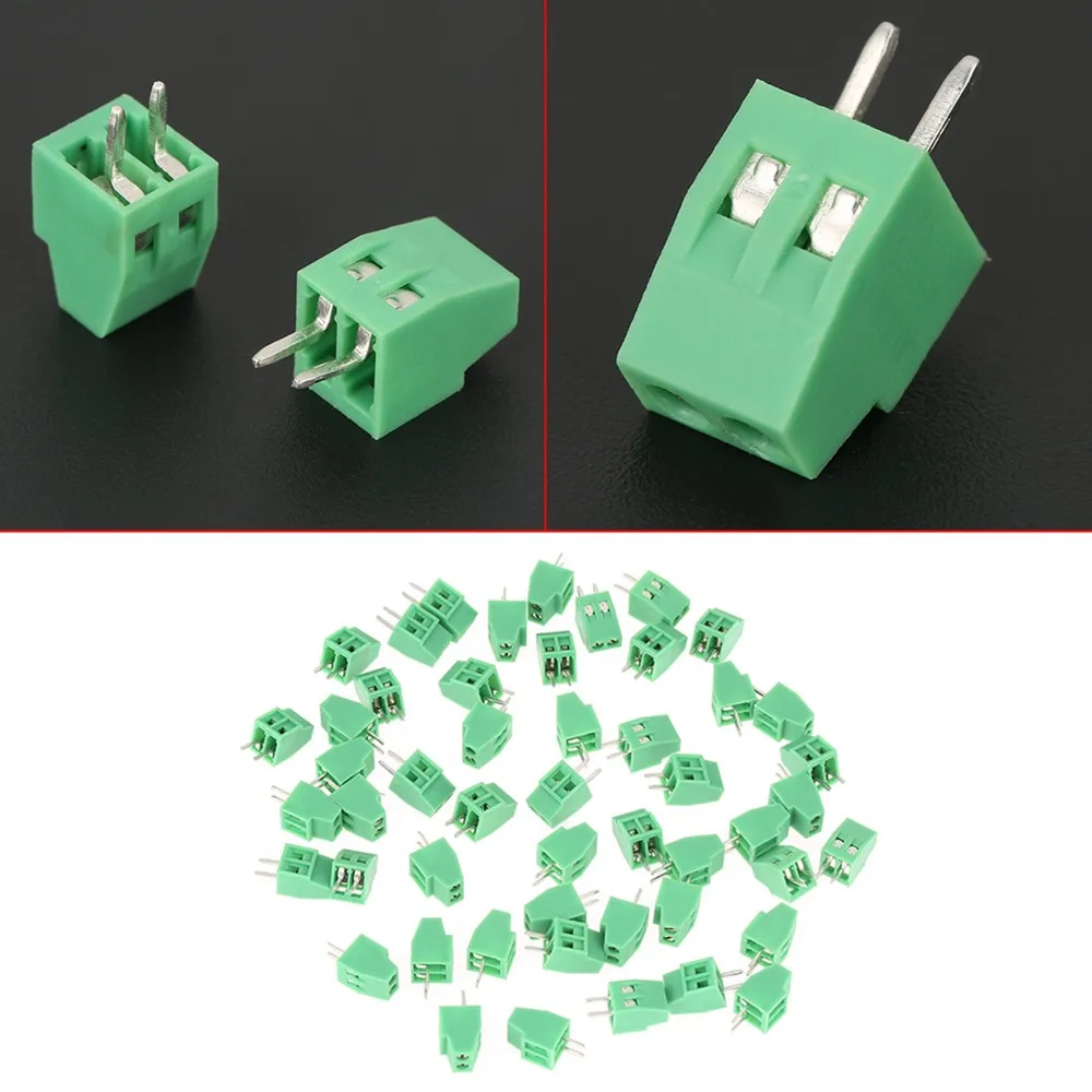 20PCS Green 2 Pin Terminal Block Connectable 2.54mm Pitch PCB Mount Connector Plug-in Type Terminal Connector PCB Mounting