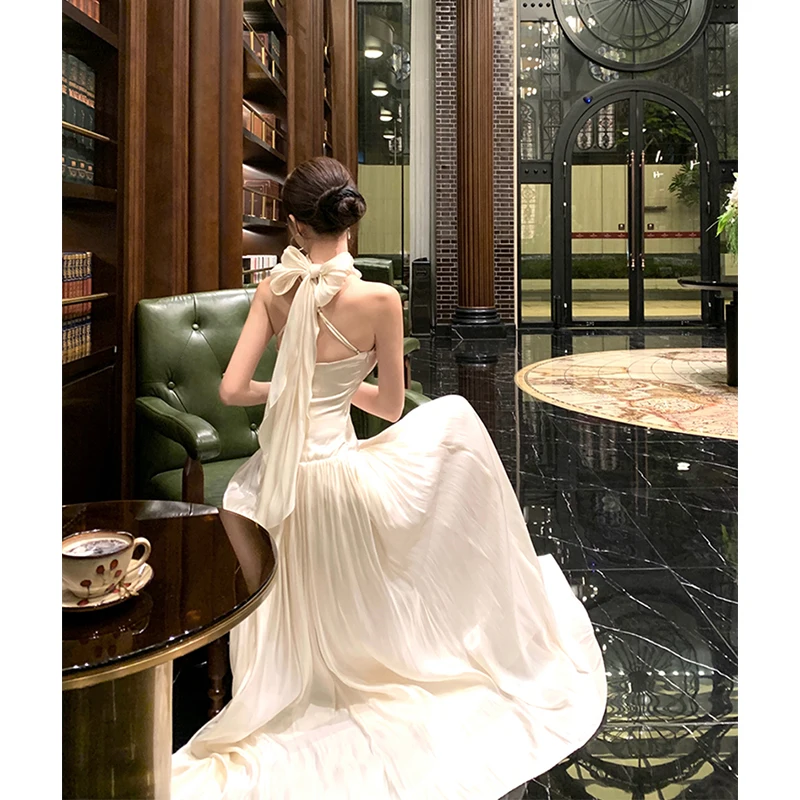 Elegante Weiße Halter Lange Kleid Frauen Party Prom Bogen Schwarz Maxi Kleider Mode Sexy Backless Robe Bodycon Anlass Vestidos Neue
