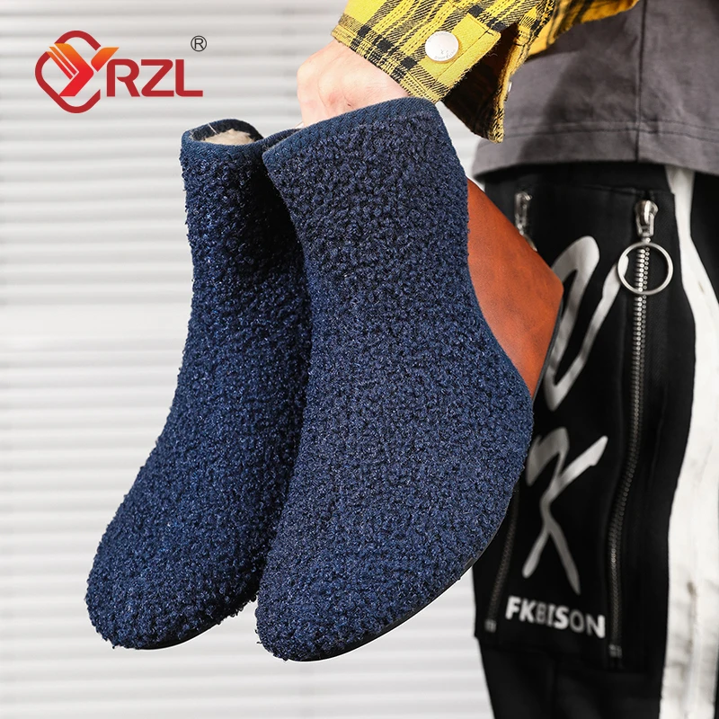 

YRZL Winter Cotton Shoes Men High Top Warm Slip on Lightweight Slippers Men Plush Indoor Cotton Loafers Men Winter Warm Shoes