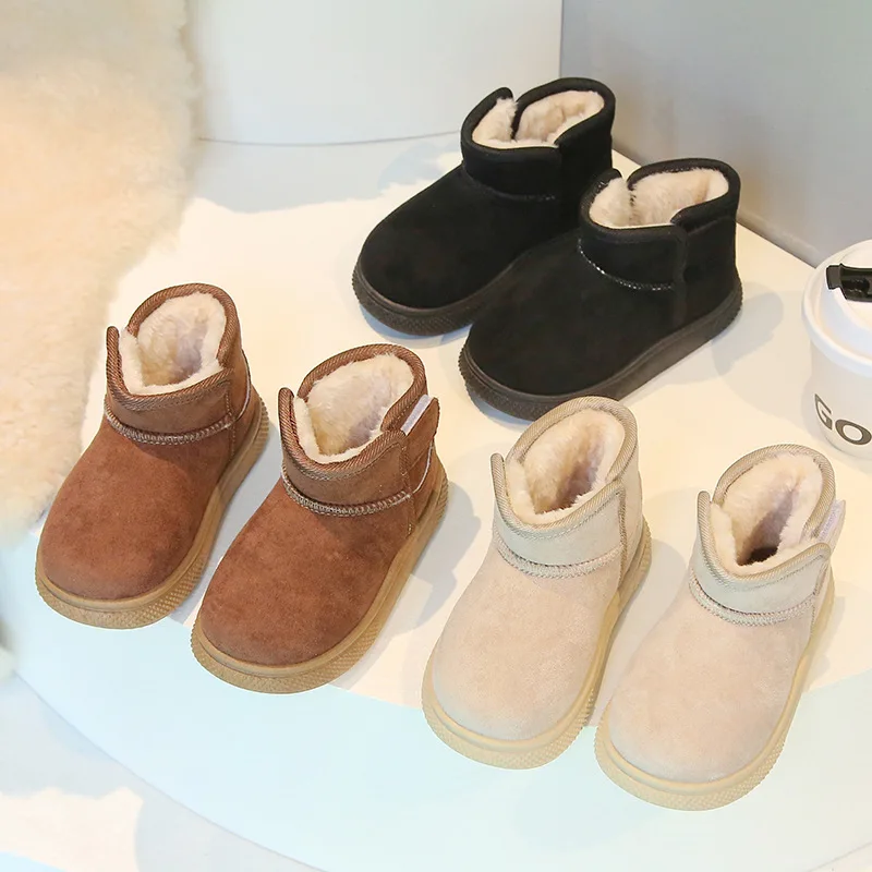 Suede Fleece Snow Boots Boys Winter Girls Kids Warm Non-Slip Short Boots Soft-Soled Cotton Boots Teen School Outfits Children