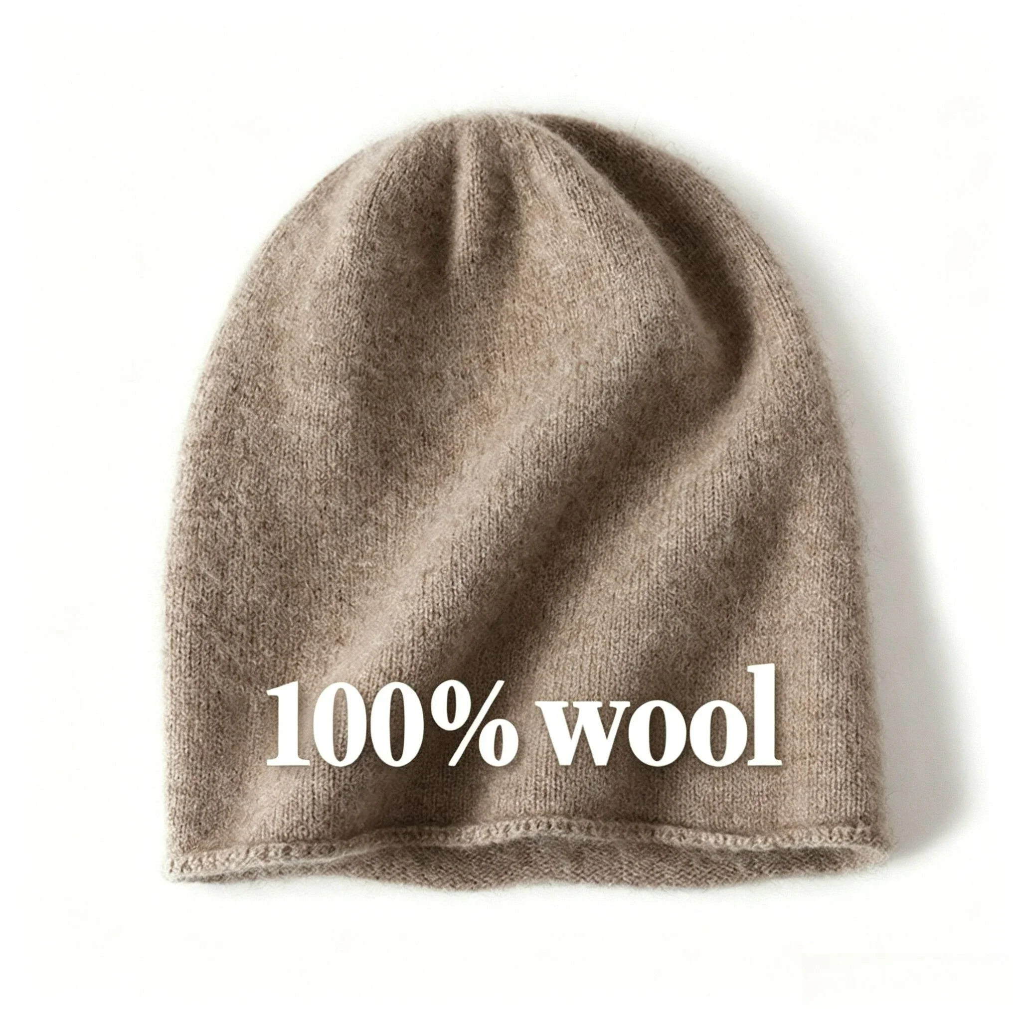 High Quality Pure Wool Hat Men Women Autumn Winter Warm Knit Curled Stacked Hat Female Male Casual Classic Solid Beanie Couple