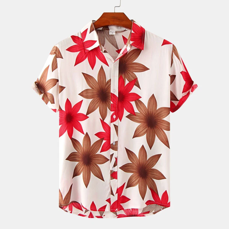 Fashion Flower Men\'s Hawaiian Shirt Seaside Entertainment Quick Dry Shirt Summer Leisure Short Sleeve Top Men\'s Holiday Clothing