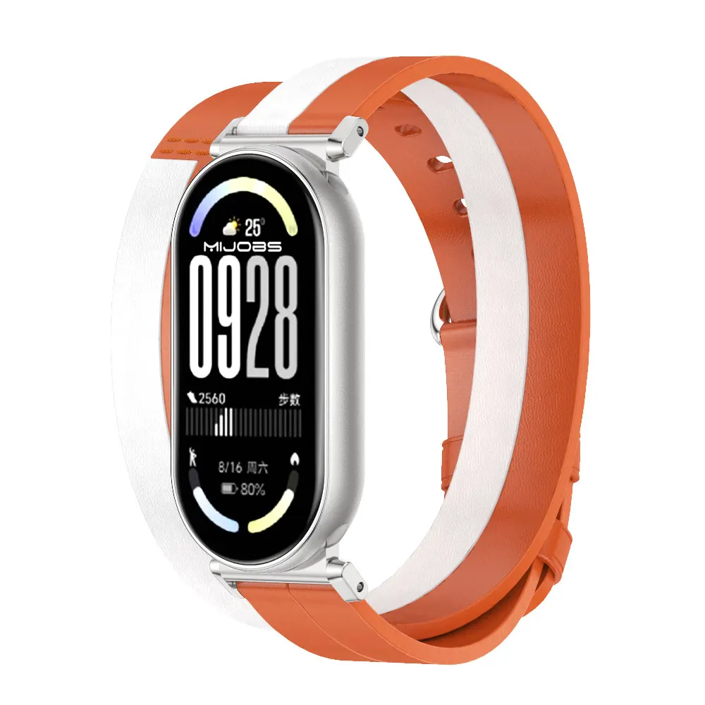 

For Mi Band 10 9 8 Strap for Mi Band 9 Watch Band Mi Band 8 Leather Wristband Pulseira Mi Band 10 Bracelet Double-Loop Strap