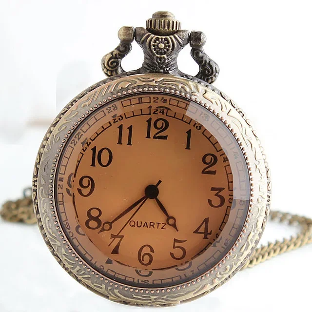 Fashion Bronze Tea Glass Vintage Steampunk Pocket Watch Chain Arabic Number Necklace Women Men Quartz Pocket Watches CF1060