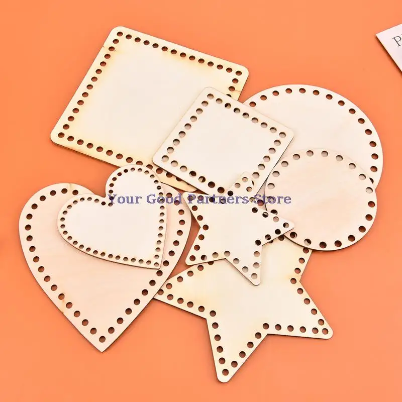 1 قطعة DIY بها بنفسك الطبيعية خشبية عبر غرزة إطار ثابت سلة أسفل شكل الكروشيه سلة الخشب قاعدة للحرف اليدوية