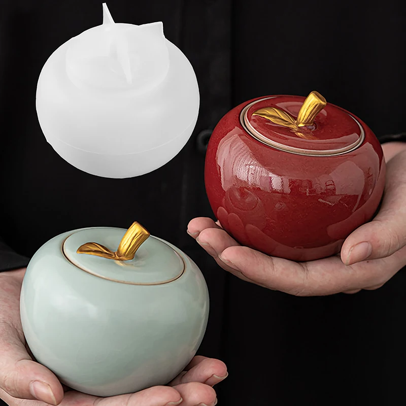 Pot de bougie en Silicone avec couvercle, pot de pomme, boîte de rangement de bijoux, moule en résine de gypse, ciment, argile, plâtre, bougeoir, DIY