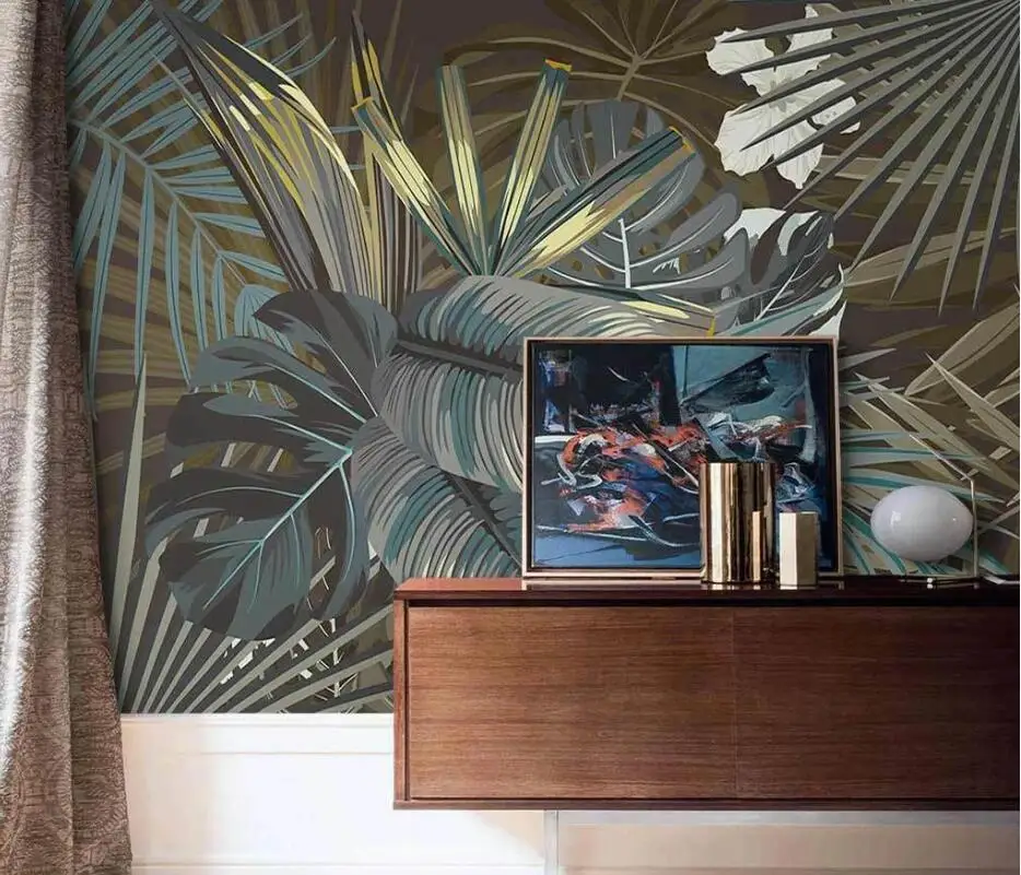 

Photo Wallpaper Mural Tropical Plant Leaves Floral Wall Art Hotel Decor Painting Papel De Parede 3d Wallpapers Contact Paper