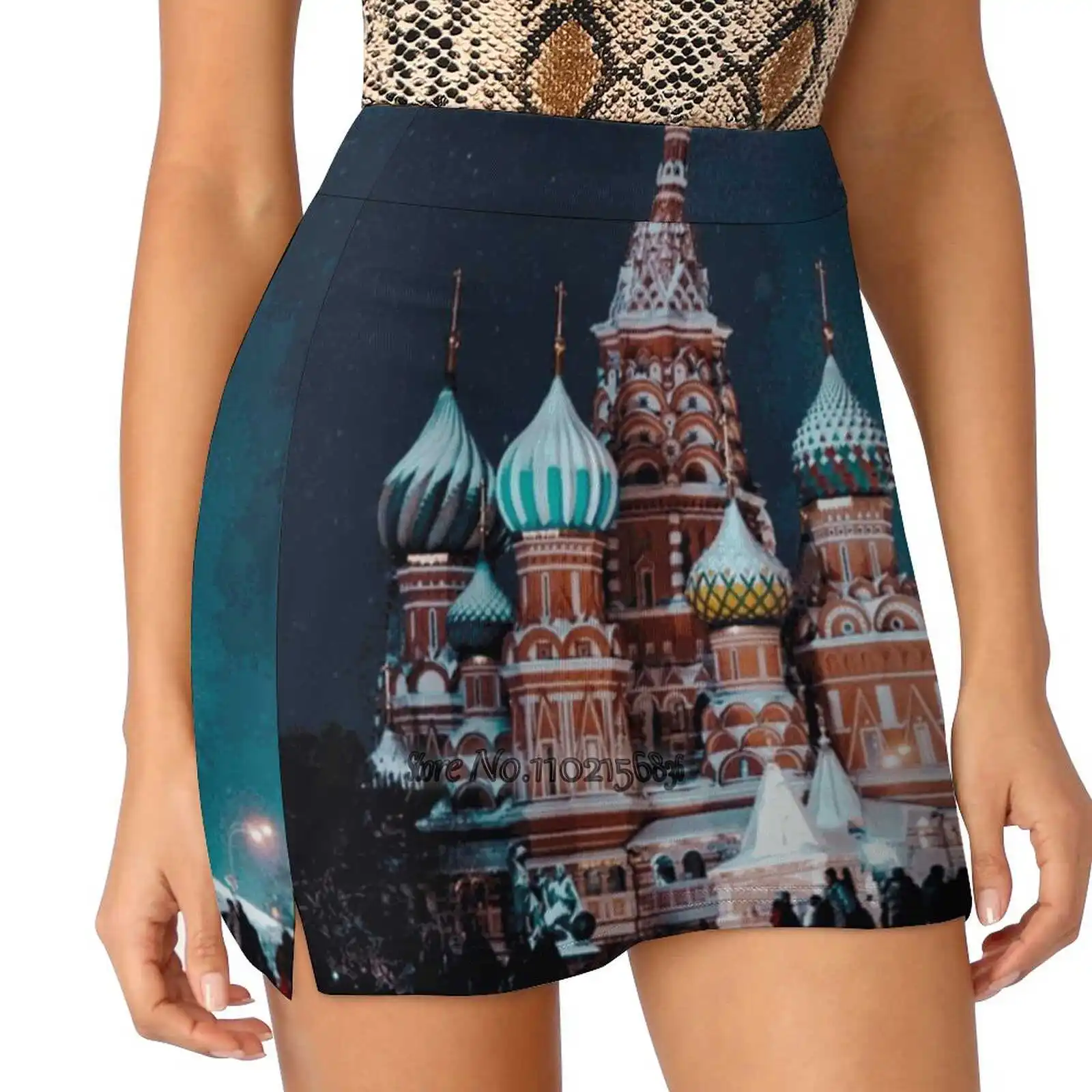 Moscow Russia St. Basil’S Cathedral Women Tennis Skirts Golf Badminton Pantskirt Sports Phone Pocket Skort Moscow Russia Night