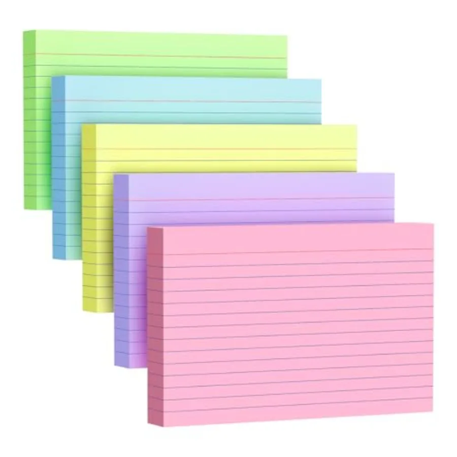 200 Count Index Cards 4x6 Inch, Colored Flash Card 40 Sheets Each,Note Taking for Students, Teachers, Professionals, Study Note