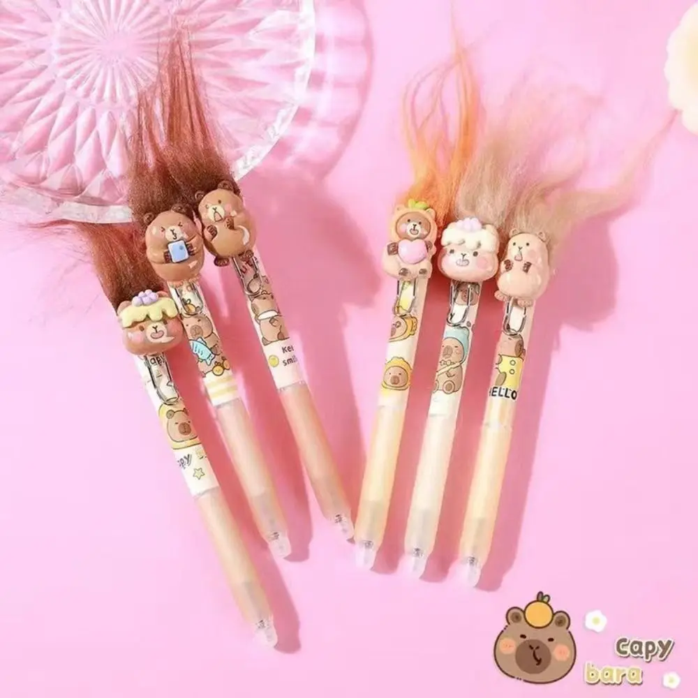 Stationery Kawaii Capybara Gel Pen Pretty Aesthetic Cute Erasable Pen 0.5mm Cartoon DIY Hair Style Pen Gift