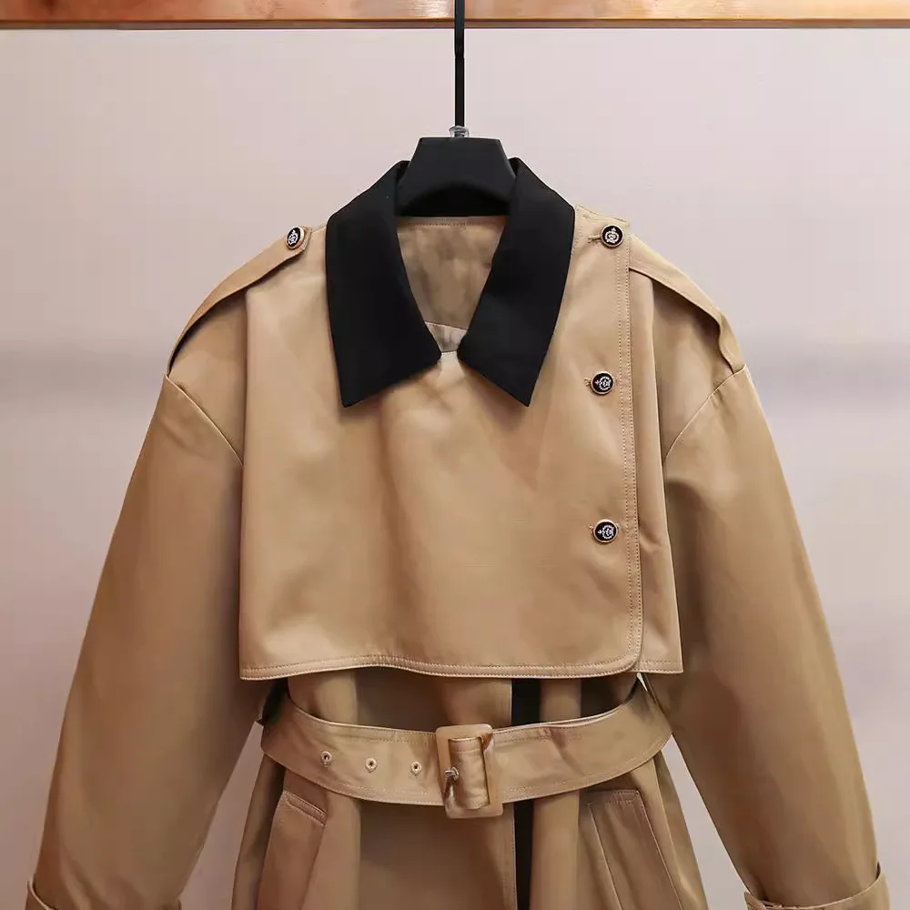 High-End Dames Utili Sle Kleur Blo Kraag Gordel Jas Lange Sve Pendelen Herfst Seizoen Triacetaatvezel Bovenkleding