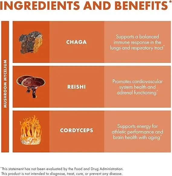 Suplemento de Cogumelos - Suplemento Pulmão de Ervas Contendo Huarong, Lingzhi e Cordyceps Sinensis -60 Cápsulas