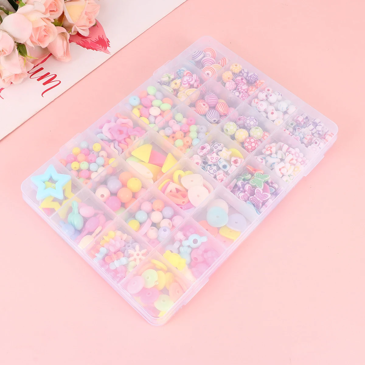

1 Set of Grids 480PCS DIY String Beads Material Kit Manual DIY String Beads Set Plastic DIY Beads Material Kit Lovely String Bea