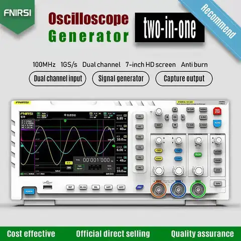 FNIRSI 1014D Digital Oscilloscope DDS Signal Generator,100X High Voltage Probe,2 Channels 100Mhz Bandwidth 1GSa/s Sampling Rate