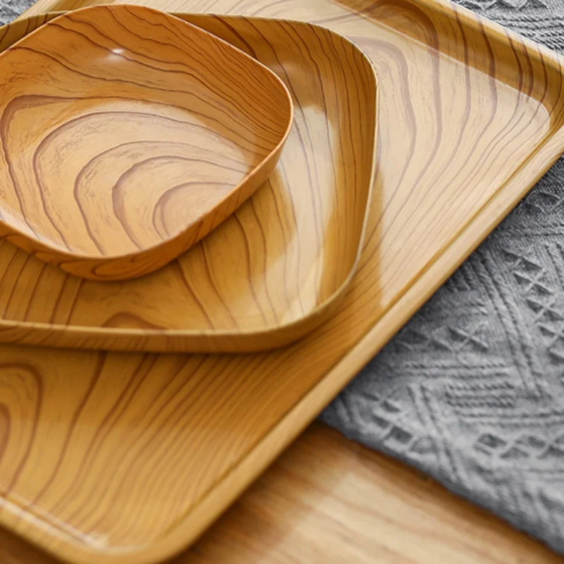 Wood Plates Serving Tray Family Simple Solid Wood Plate Fruit Food Dish Snack Fruit Platter Wooden Round Food Plate Dish Tray