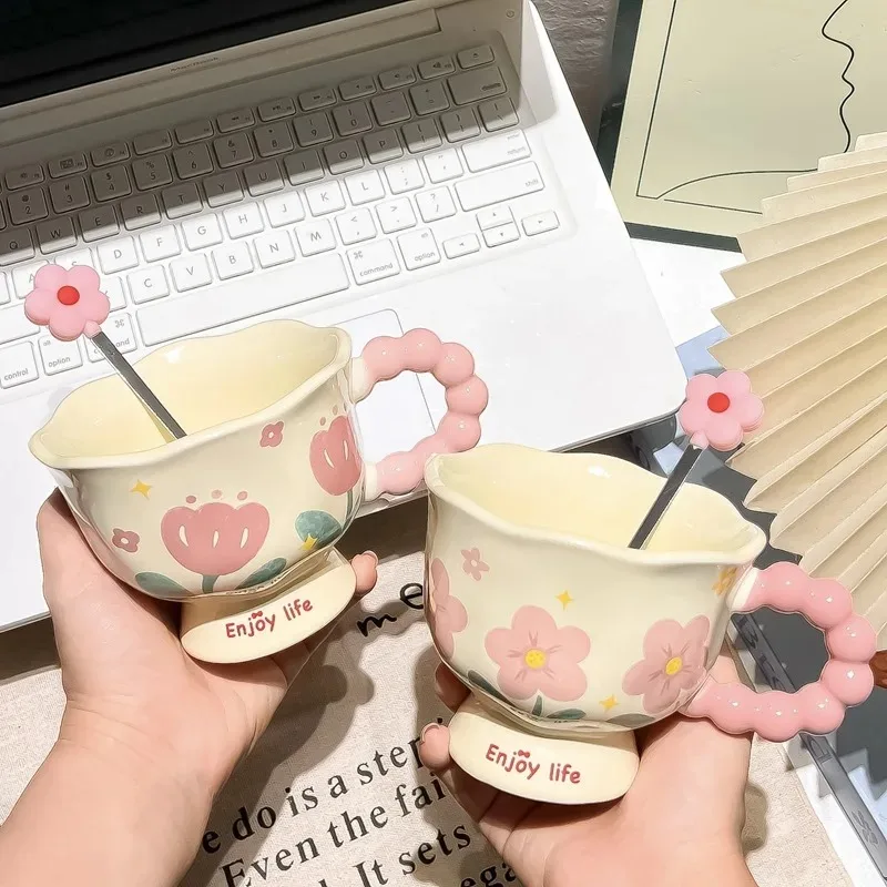 High-value birthday gift ceramic cup for girlfriend home mug tulip water cup souvenir