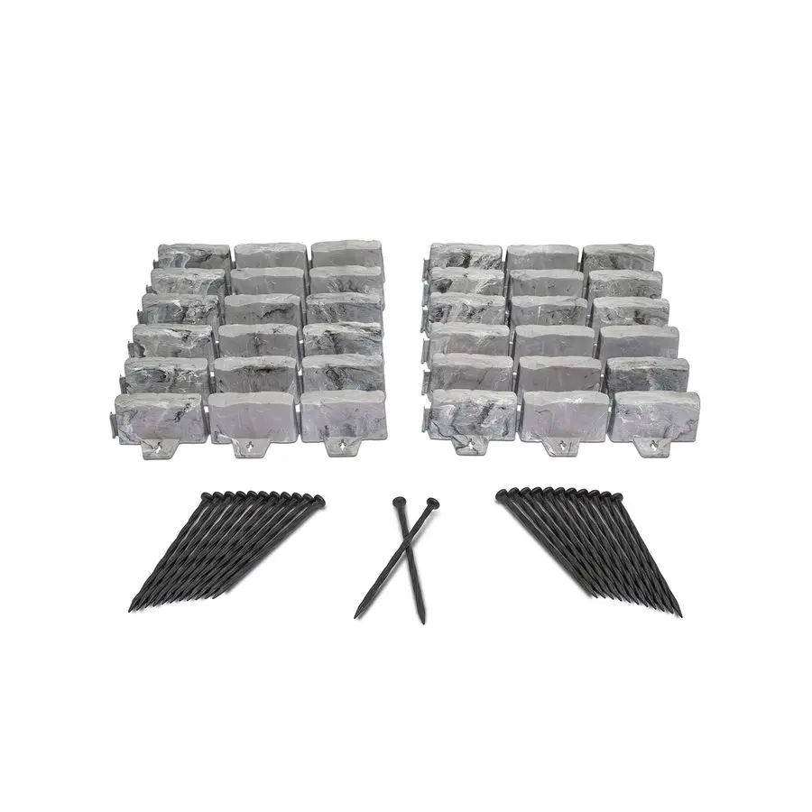 

NoDig Landscape Edging with Anchoring Spikes, 2.7 in Tall Decorative StoneLook Garden Border, 15 Foot Kit, Slate Gray