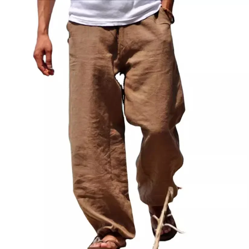 

Mens Pants Cotton and Linen Elastic Waist Blended Breathable and Comfortable Pro-soft Beach Casual Pants for Men
