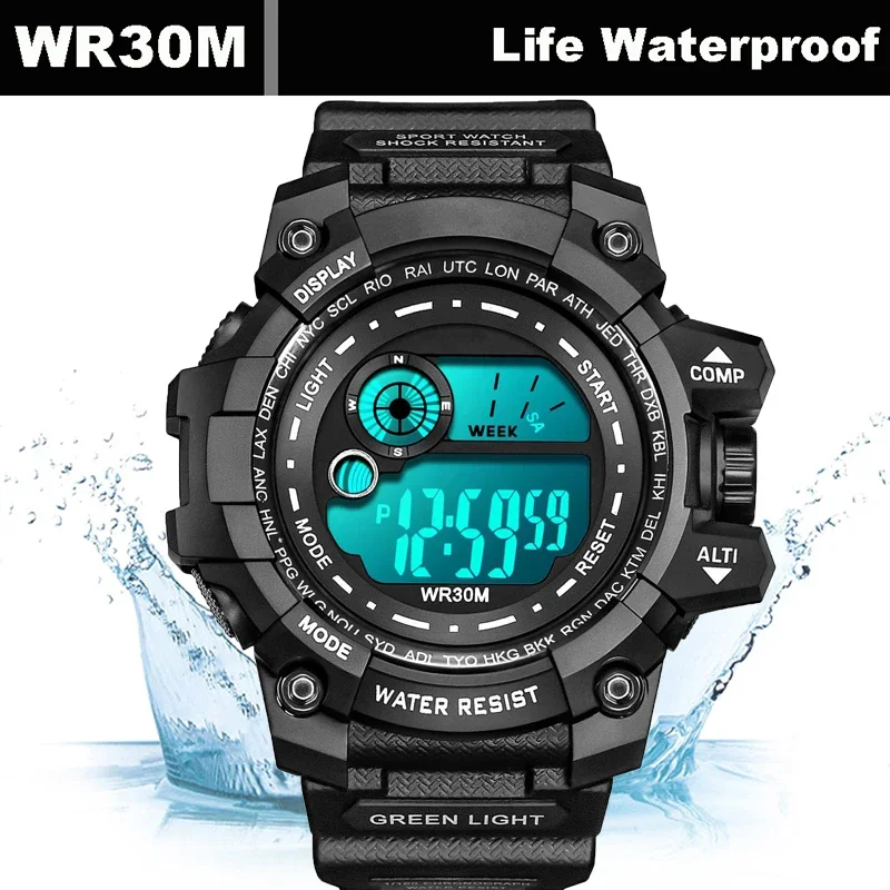 YIKAZE Men's LED Digital Watches 50mm Big Size Waterproof Men Sport Watch Date Army Military Clock Electronic Wristwatch for man