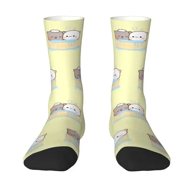 Peach Goma Bathing Men Women Crew Socks Unisex Cool 3D Print Kawaii Mochi Cat Dress Socks