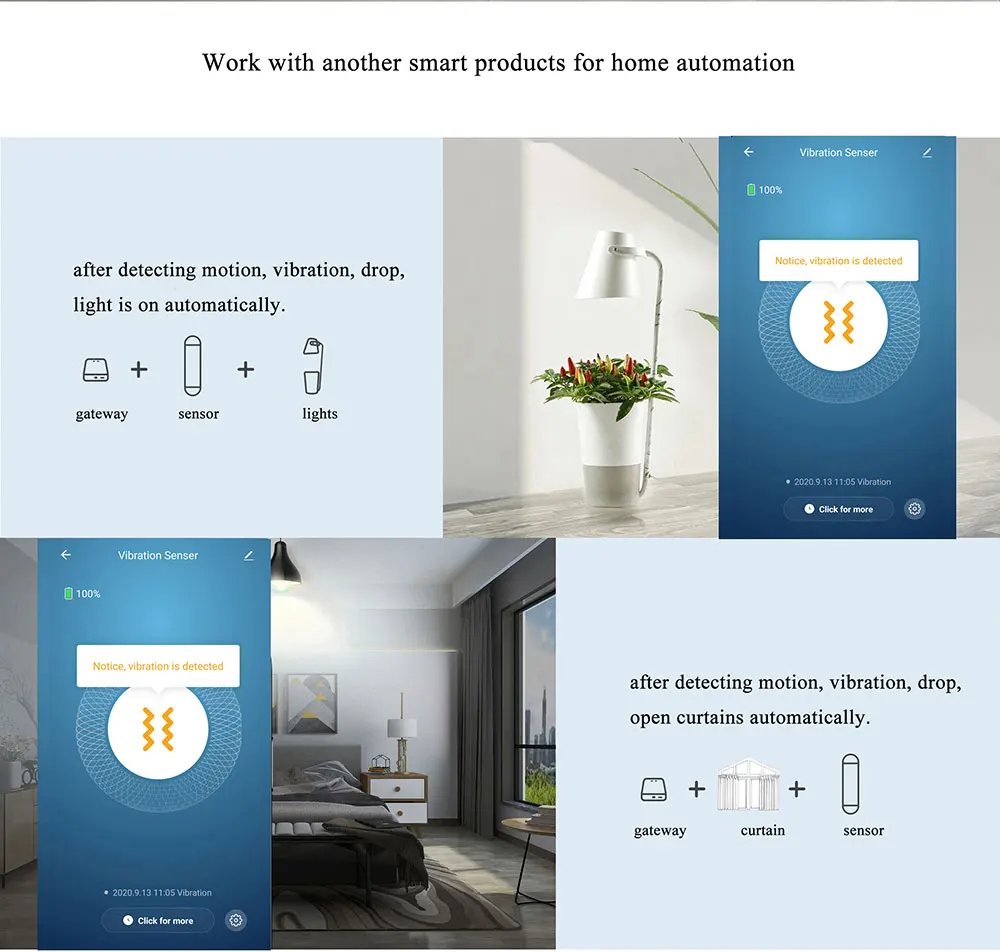 Tuya Zigbee Smart Vibration Sensor Door Window Break Burglar  Detection Alarm Smart Home Security Protection Work with Gateway