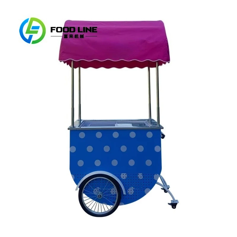 Customized Hand Push Mobile Fast Food Vending Cart Stainless Steel Outdoor Street Snack Retail Catering Equipment