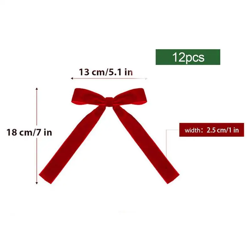 Laços de natal para árvore, laços de fita de veludo para árvore de natal, 13x1 8cm/5.1x7.1 polegadas, arcos de árvore de natal vermelhos, enfeites de arco para