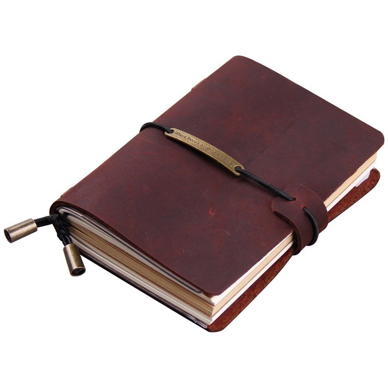 Leather Travel Journal Notebook For Men & Women 5.2 X 4 Inches - Red Wine & Refillable Notebook Journals,A6 Leather Bound Travel