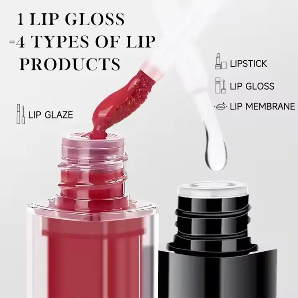 Mooekiss Doppelköpfiger Lipgloss-Spiegel, feuchtigkeitsspendender, langanhaltender Bürstenkopf, Antihaft-Becher, filmformender Lippenglasur-Lippenstift, 3,2 g
