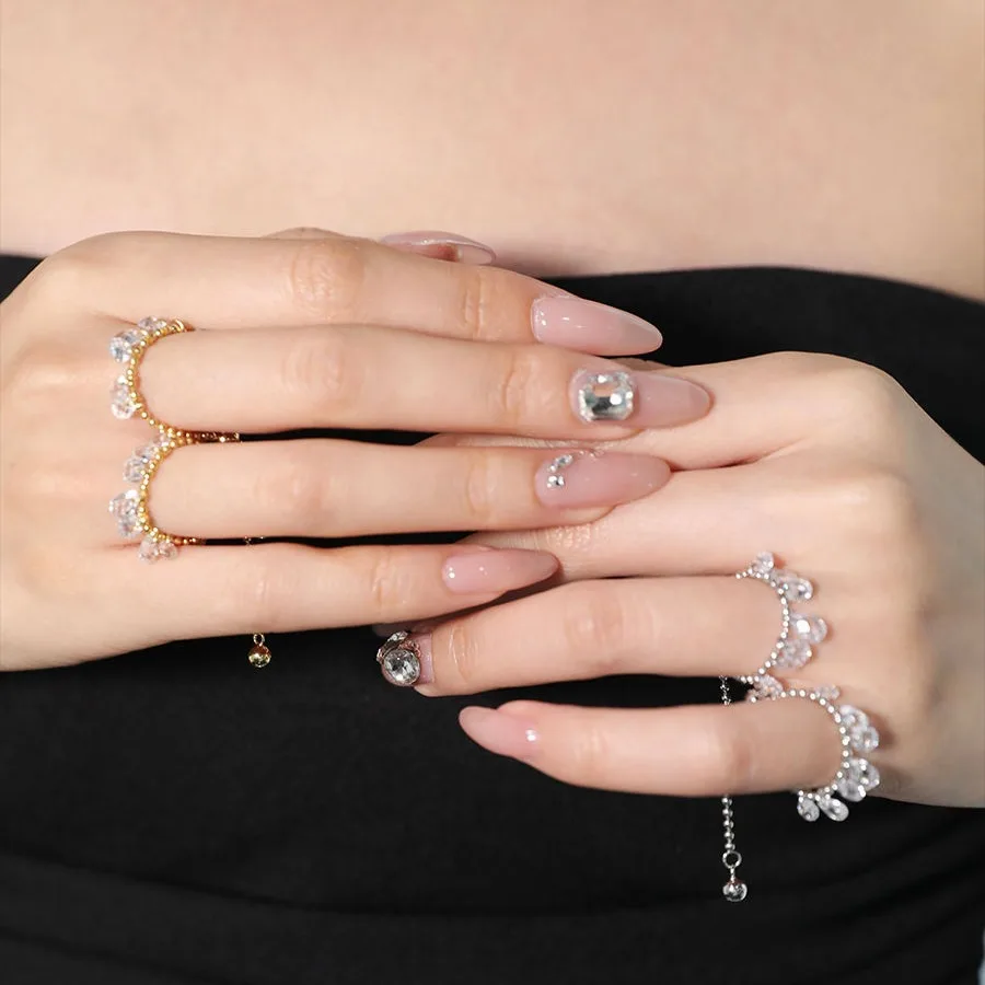 Newly Arrived Jewelry Silver Color Chain Embellished Multi-color Drop Glue Zircon Bead Chain Ring Women High End Bead Chain Ring