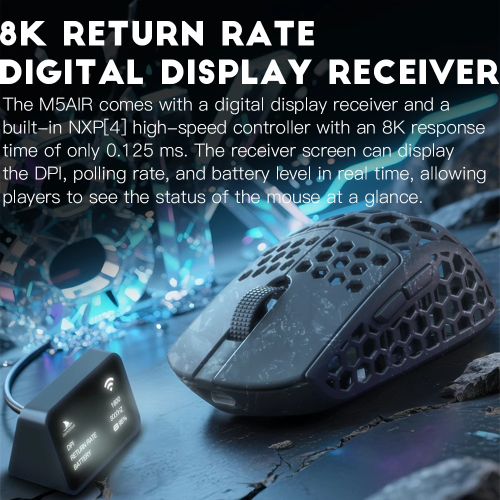 Darmoshark M5Air Кованая игровая мышь из углеродного волокна Беспроводная макро-мышь 8K 30KDPI с ручкой для пальцев Маленькие ручные мыши 30 г Легкий вес