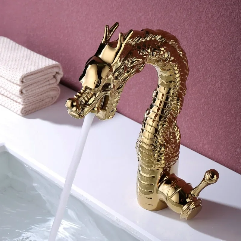 personalized single hole cold and hot water,gold-plated chrome plated ceramic valve core,luxurious golden dragon shaped faucet