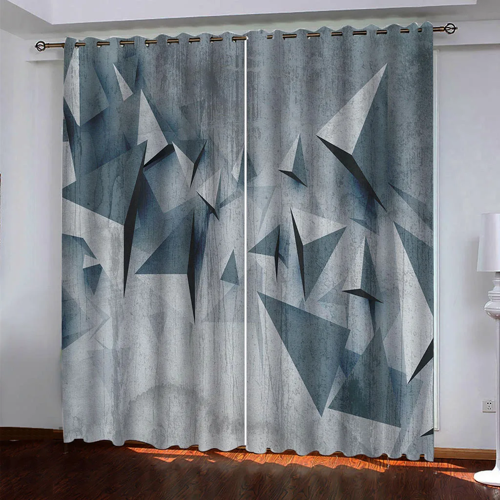 Customized Curtains For Window Scandinavian Geometric Cubic 3D Modern 2 Pieces Thin Window Curtain For Living Room Bedroom Deco