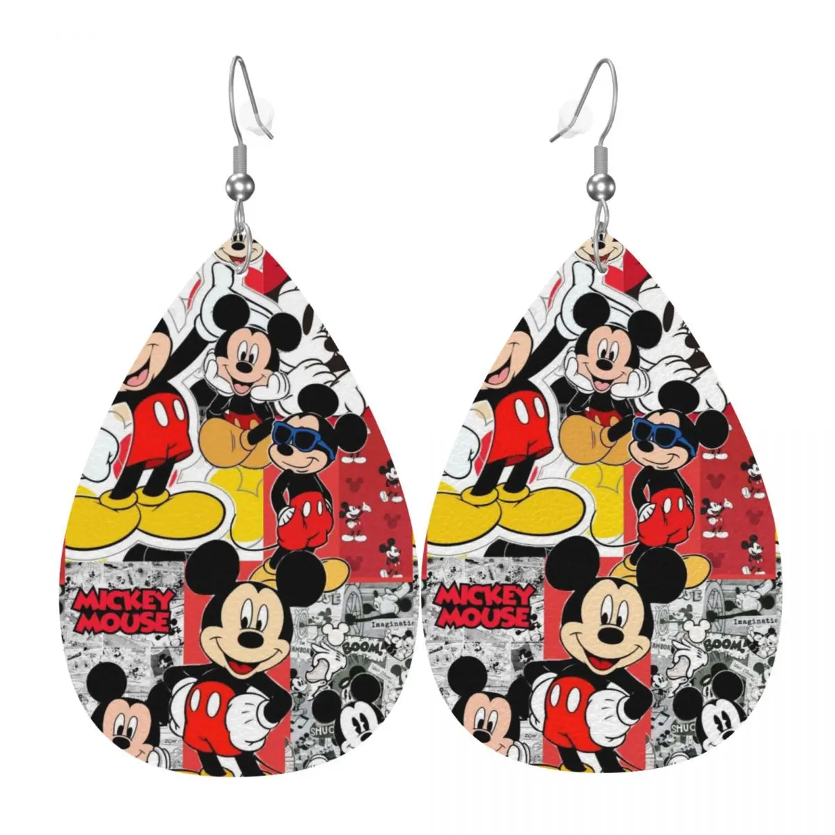 

Custom Mickey Mouse Collage Leather Teardrop Earrings Personalized For Women Anime Jewelry Accessories For Valentine's Day