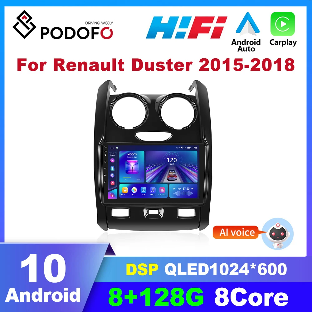 

Автомагнитола Podofo, 2din, Android, для Renault Duster 2015-2018, мультимедийный плеер, навигация, GPS, стерео, аудио, Авторадио