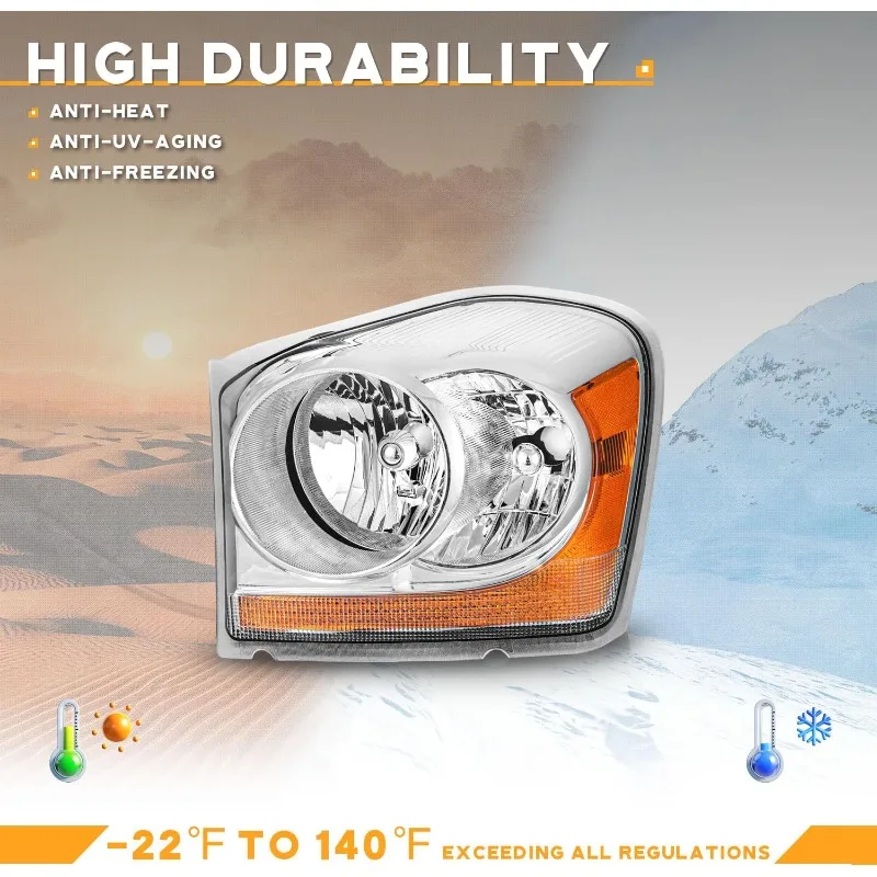 2004-2005年式デュランゴ用ハロゲンヘッドライト、ヘッドライトアセンブリペア交換、04-05年式デュランゴ用クロームハウジング