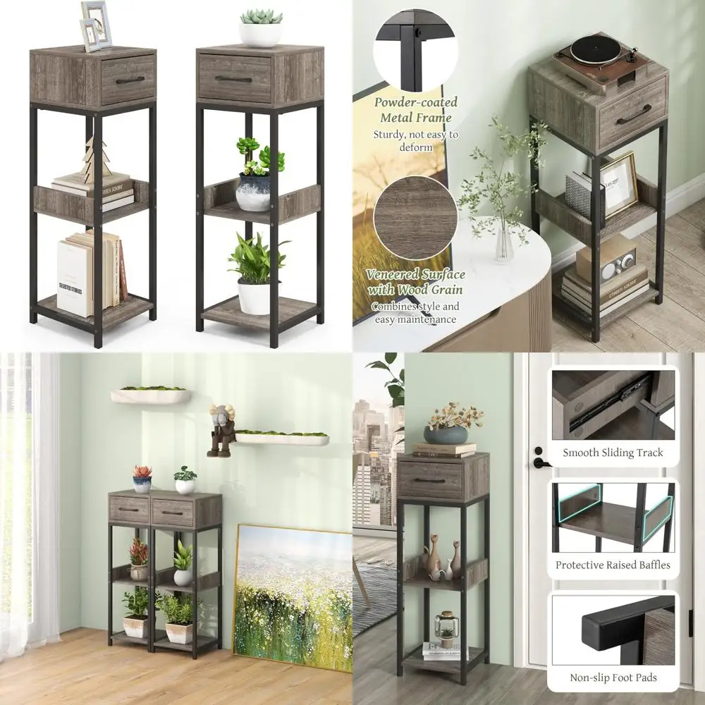 

Indoor Tall 36 Inch 3-Tier Corner Plant Stand with Drawer, Modern Metal Frame Plant Shelf for Multiple Plants, Space-Saving Desi