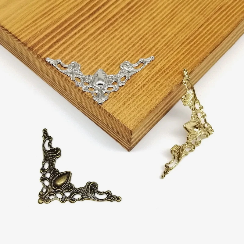 12pcs Decorative Corner Protector Guard for Jewelry Box Wooden Chest Album Scrapbook Photo Frame Edge Cover Brass