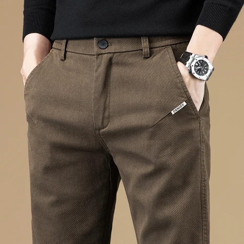 Imagen 2 del producto Ropa de marca Otoño Invierno tela de algodón pantalones casuales hombres gris negro Corea trabajo clásico Slim Fit pantalones Cargo hombre 28-38