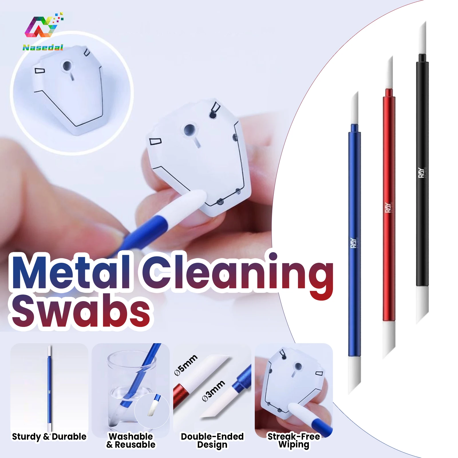 RAY Studio Metal Wiping Stick Seepage Cleaning Swab with Polyester Wiping Cotton Tips for Model Hobby Panel Liner Cleaning Stick