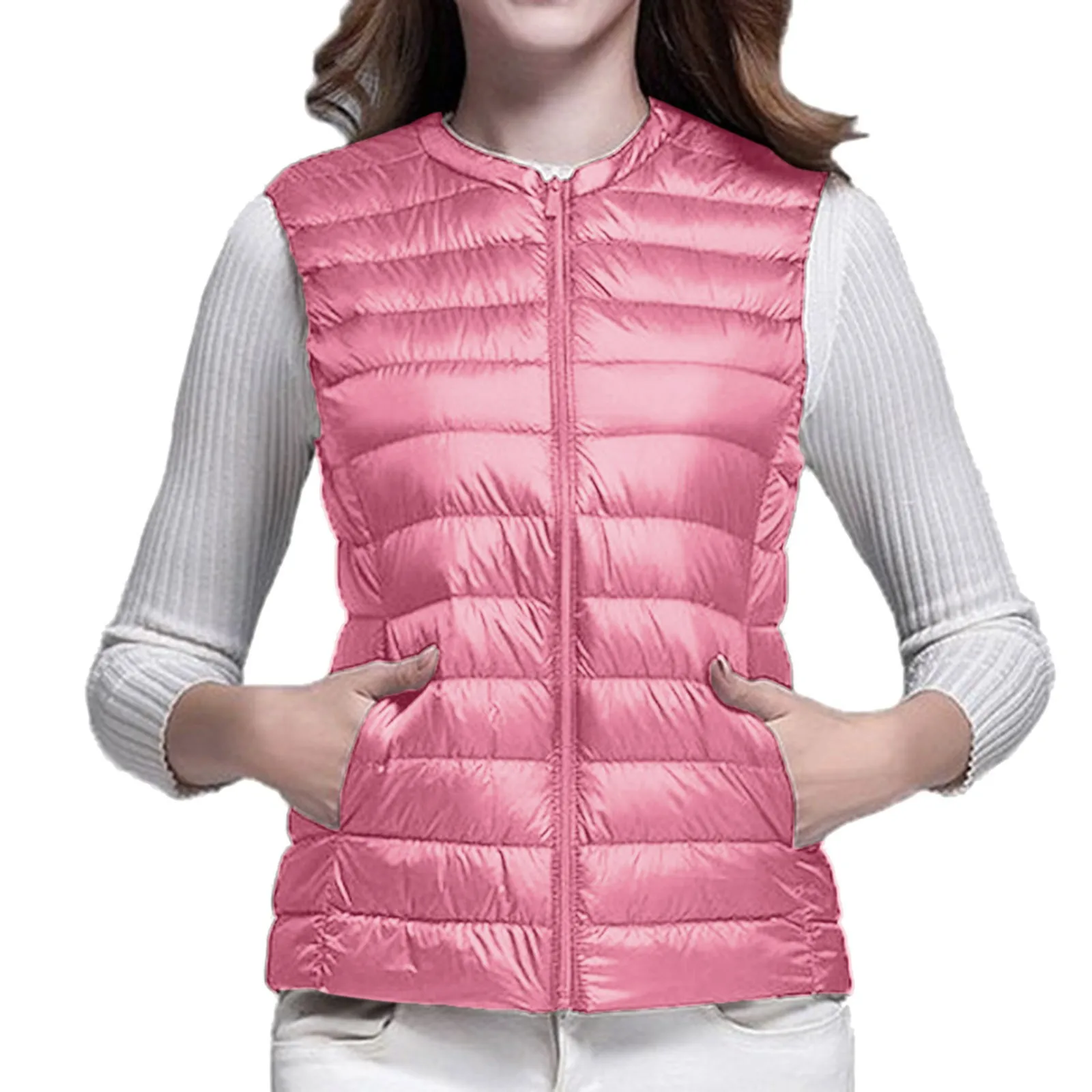 Warm V Neck Thin Down Jacket Vest Portable Warm Sleeveless Winter Women's Winter Jacket Women's Ultra Light Long Padding Caoat