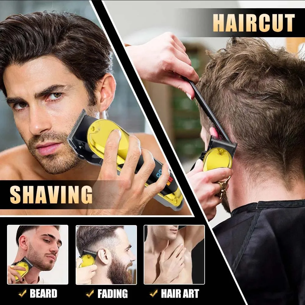 Professional Cordless Electric Hair Clipper & Trimmer Set with LCD Display, USB Rechargeable Beard Trimmer Grooming Kit for Men – Includes Foil Shaver, T-Blade Detailer & Multiple Guards