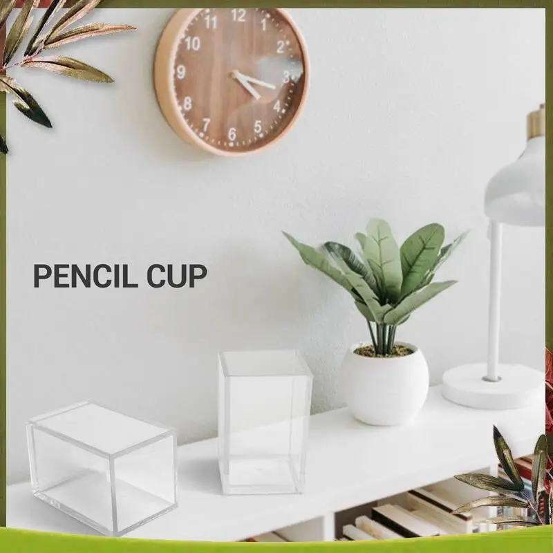 

New-Acrylic Pen Holder 2 Pack,Clear Desktop Pencil Cup Stationery Organizer For Office Desk Accessory