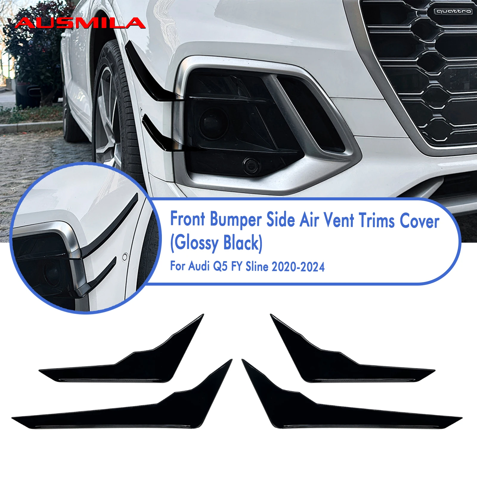 

Передний бампер, боковая крышка разветвителя, накладка на впуске Canard для Audi Q5 FY Sline 2020-2024