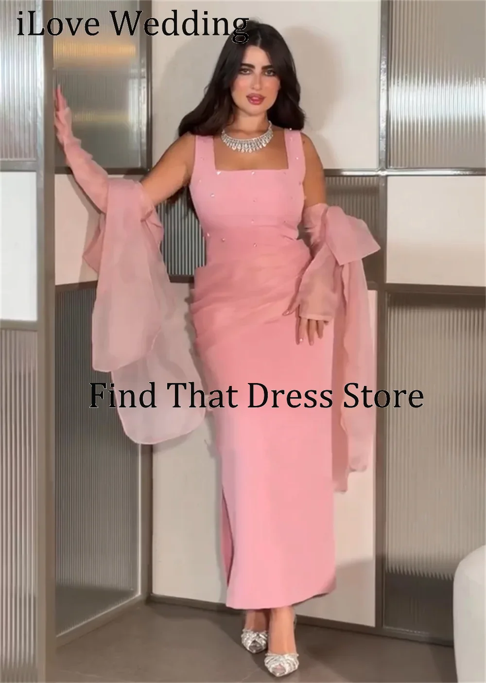 

Индивидуальный пошив: Вечернее свадебное платье с квадратным вырезом, розовыми бусинами, плиссировкой, открытой спиной, длиной в пол, в саудовском стиле, с накидкой