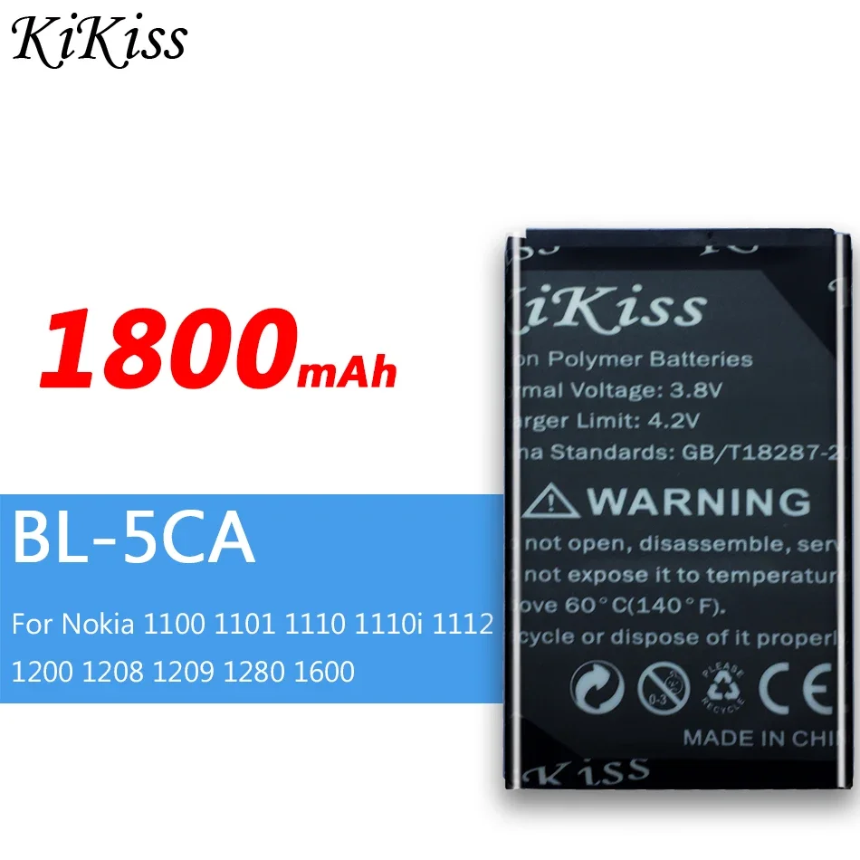 1800mAh BL-5CA Battery For Nokia 1100 1101 1110 1110i 1112 1200 1208 1209 1280 1600 1680C ( BL5CA BL 5CA BL5 ) 3720 5220 C3 C5