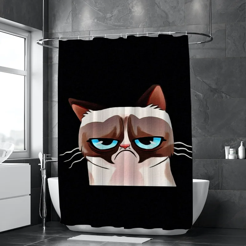 Bathroom Shower Curtain Grumpy-Cat Waterproof Bath Things for the Bathroom Accessories Set Curtains for Bedrooms Fabric Showers